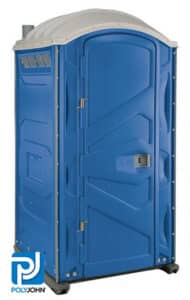 Standard blue PolyJohn portable toilet ideal for construction sites