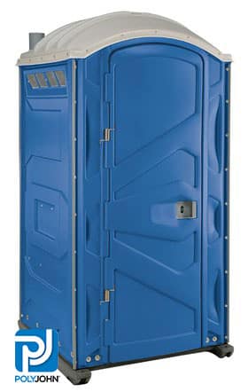 Standard blue PolyJohn portable toilet ideal for construction sites