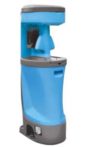 Portable hand wash station with dual sinks and soap dispensers – freestanding blue sanitation unit for outdoor events, worksites, and public gatherings